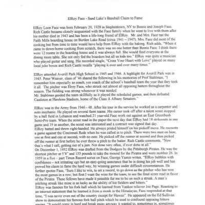 ElRoy Face - Sand Lake's Baseball Claim to Fame