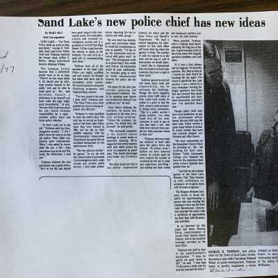 Sand Lakes New Police Chief has New Ideas Newspaper Article: January 4, 1977, Troy Times Record Newspaper Article regarding George H. Teidman upon the retirement of Arthur Miller.
