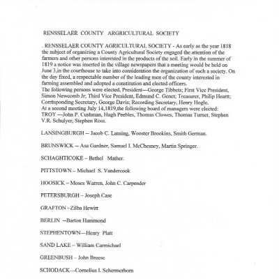 Rensselaer County Agricultural Society Research Notes