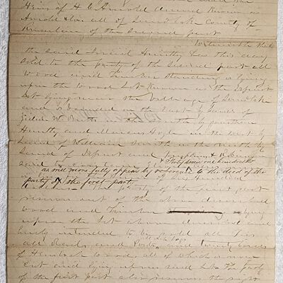 Doc # 97 Assignment 1864-03-23 P1-of-2: From someone named Huntley (?) to George C. Arnold and family. Largely illegible and faded two-page handwritten document.