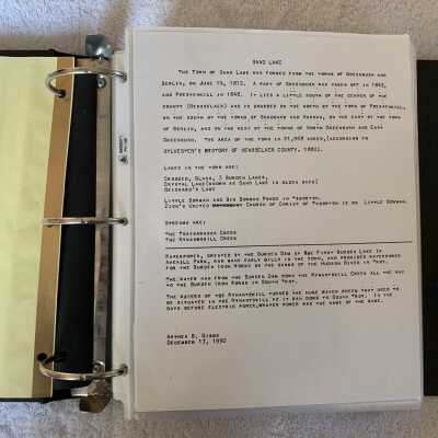 Description of Sand Lake and its Geographic Features: Brief summary compiled by Arthea B. Gibbs in 1990.