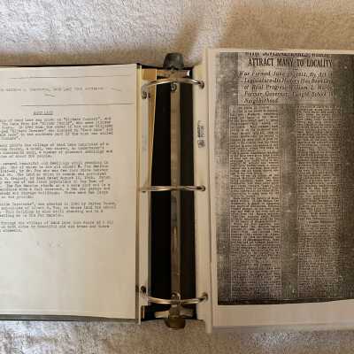 Left - Brief Description and History of Sand Lake. Right article regarding the origin of the Town of Sand Lake.: As compiled by Town Historian Madolyn V. Carpenter.