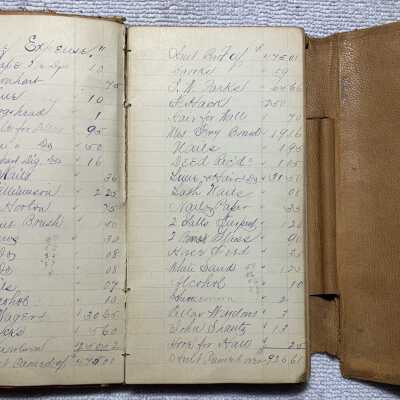 George Gault Notebook - Example page 1: JPG example photo of material costs made by George Gault in the 1870s.
