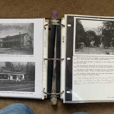 Left: Then and now Crape's Hotel photos: Right:  Four Corners at Sand Lake, Butts House, Nash's Store, and Crape's Hotel photo and information