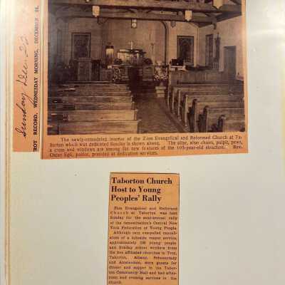 "Dedicate remodeled Taborton church" Troy Record, Dec. 22, 1940. "Taborton church host to young people's rally", source & date unknown.