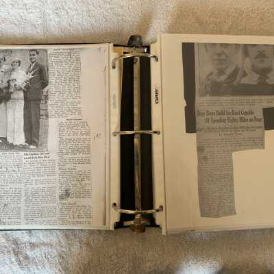 Left - Wheeler & Rose wedding announcement.: Right - Newspaper article regarding 80 MPH ice boat