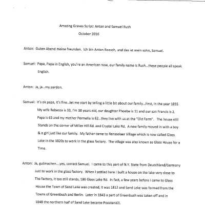 Rush Family Amazing Graves Script - PDF Format: Three-page PDF.  Downloadable while fully logged into the system.
