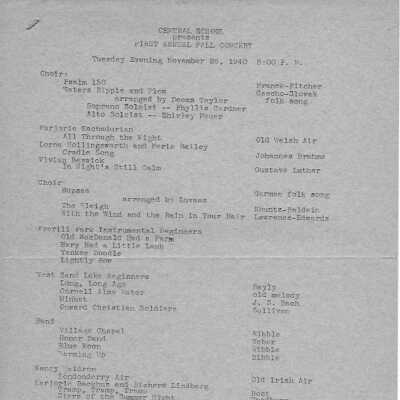 APCS, First Annual Fall Concert Program, November 26, 1940: An extremely fragile hardcopy of this two page PDF can be found in the, “General Articles Binder #2,” which is located in Drawer 3 of SLHS File Cabinet 1 on the second floor of Town Hall.
