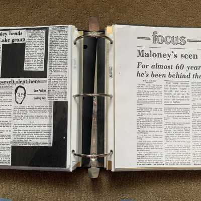 Left: 1978 newspaper article regarding Theodore Roosevelt visiting the Crooked Lake Hotel: Right:  1978 Sunday Record article regarding long-time (1919 to 1978) Crooked Lake Hotel bartender Jim Maloney