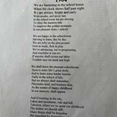 Taborton School Song, 1904: song lyrics