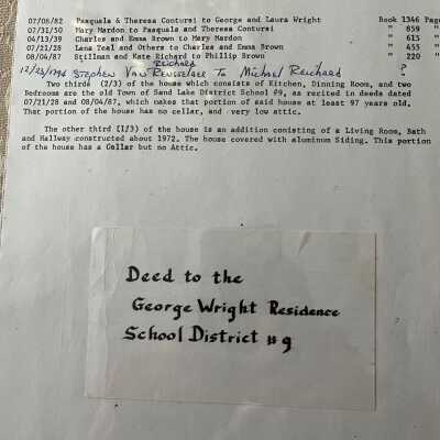 Chain of title: Chain of title for property used a school district #9 in Taborton which eventually became the George Wright residence.