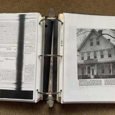 Left: Crooked Lake Hotel sale information from the Brown to Minahan families.: Right:  1936 Crooked Lake Hotel photo
