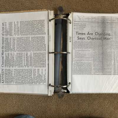 Left: William Kennedy George Dobert charcoal making article continued: Right:  1970 William Kennedy George Dobert charcoal making article