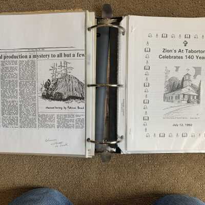 Left: 1985 Times Record Charcoal production article repeat entry: Right:  Zion's at Taborton Celebrates 140 Years Zion's Church history.  Also scanned to PDF and available via the Informal Histories folder of this system.