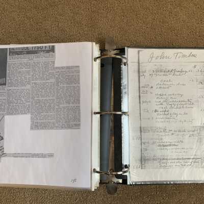 Left: Reverend Oscar Egli Taborton Church newspaper article continued: Right:  John Timber lumber and charcoal production ledger