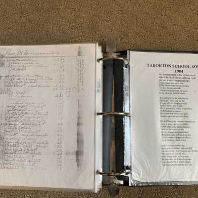 Left: Reverend W. E. Neumeister charges at Conrad Mackmes store and post office: Right:  Taborton School Song of 1904 and school roster