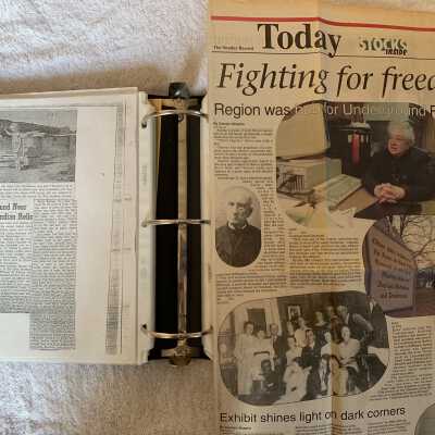 left - Dugout canoe newspaper article: Right - Underground Railroad newspaper article