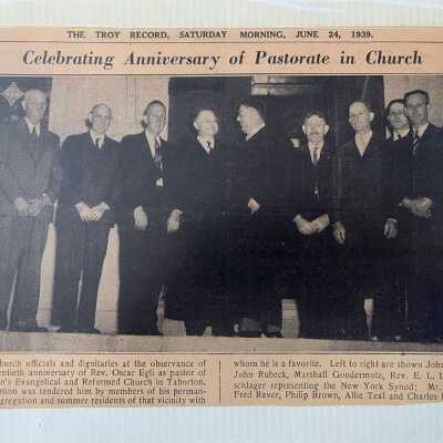 Church officials at 20th anniversary of Rev. Oscar Egli as pastor of Zion church. Troy Record, June 24, 1939