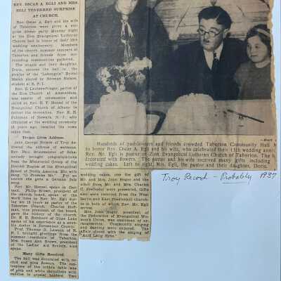 "Taborton couple given party for 15th anniversary" Troy Record c. 1937.