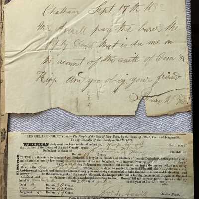 W. F. Averill Court Records - Example page 2: JPG photo file.  Judgement ticket and written agreement example.