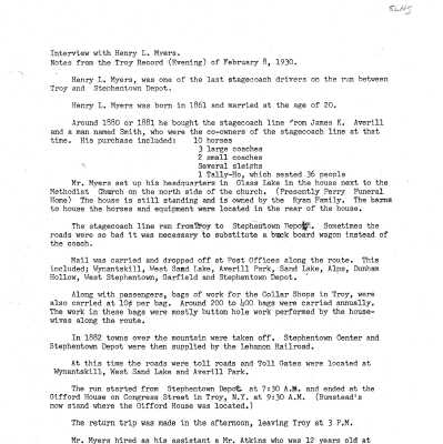 Stagecoach Driver Henry L. Myers Interview