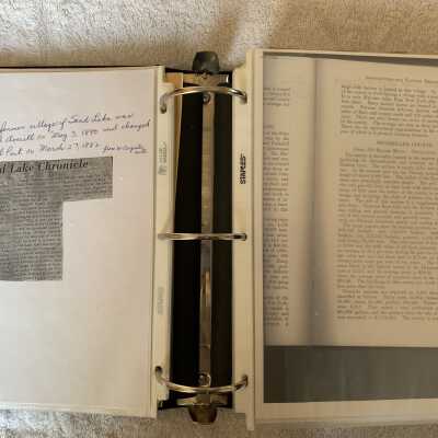 Left - Newspaper article regarding changing the name of Sand Lake to Averill Park: Right - Rensselaer County history and description book excerpt