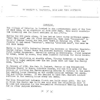Madolyn Carpenter Taborton History Notes