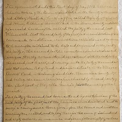 Doc # 50 Indenture 1903-05-01 FPO: Charles Holser to Henry Filkins. Five-page handwritten real estate sale and mortgage agreement between Charles Holser and Henry Filkins. Also mentions Rosella Currie.
