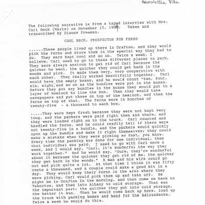 Fern Harvesting in Taborton - Carl Beck Oral History