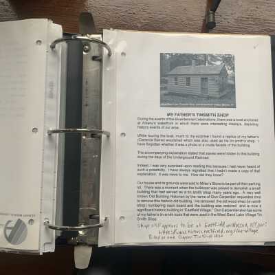 My Father's Tinsmith Shop: Summarizes relocation of the Clarence Bame tinsmith shop to Eastfield Village in Nassau, NY, during construction of the Hannaford parking lot in West Sand Lake