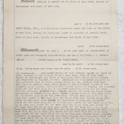 Doc # 23 Indenture 1940-12-31 FPO: William D. Mahoney to FM. Deeds land owned by Mahoney to FM. Also mentions Collins S. Harden.