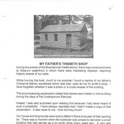 My Father's Tinsmith Shop - Oral History