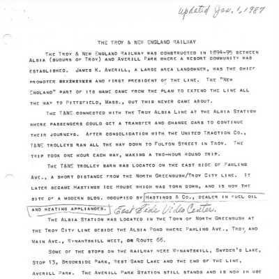 Troy and New England Railway Update
