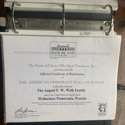 August F. W. Walk Family Ellis Island Foundation Registration
