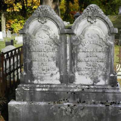 Samuel and Rebecca Rush Grave: JPG photo of the grave of Samuel and Rebecca Rush located in the Sand Lake Union Cemetery in and the end of Cemetery Lane in Sand Lake, NY.