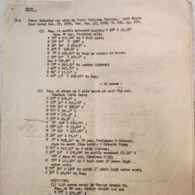 Doc # 160 Listing of McCarthy Family & FM Deeds 1897-1928 Full PDF: Nine-page PDF of an original document that was retained by Sharron Shepard for her personal preservation from the overall FM Document Collection due to its connection to the Shoemaker family.  Summarizes and lists some or possibly all of the Peter McCarthy and/or his FM related real estate transactions from 1897 (when FM was first incorporated) until approximately 1928.  Conveniently lists Property Book numbers and pages along with the survey coordinates.