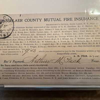 Penny postcard receipt for payment of assessment for fire insurance, Nov 5, 1901 (Back)