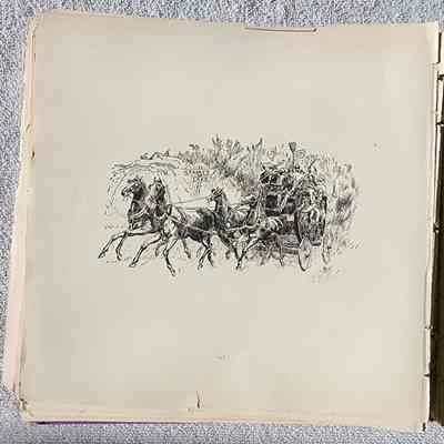 Sand Lake Entries Page 1: Cartoon depicting the RPI students traveling to their Sand Lake hotels while stuffed into stagecoaches.