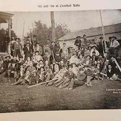 Sand Lake Entries Page 9: Group photo of the approximately 80 RPI students who completed engineering survey course fieldwork in Sand Lake in early June through early July of 1894.