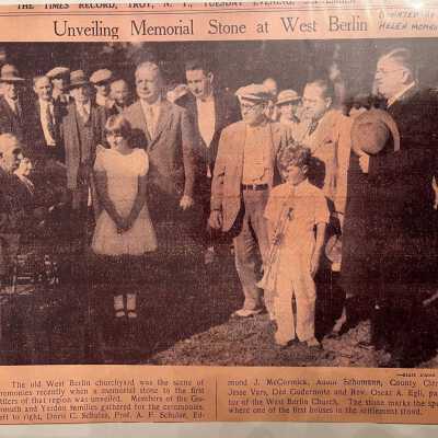 "Unveilinlg memorial stone at West Berlin" The Times Record, c. 1930s