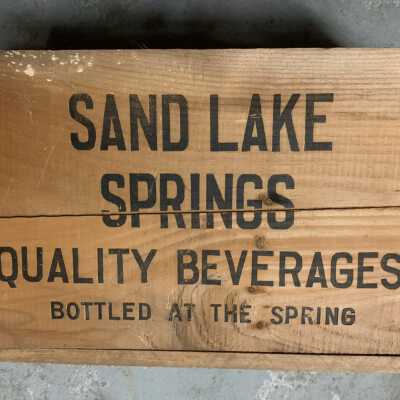 Sand Lake Springs - Box Type 3 - Front View: Sand Lake Springs - Box Type 3.  Box only.  No bottles stored in this open container.  Both front and back side display similar stenciling.