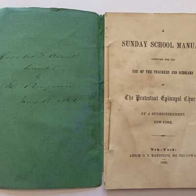 Horatio Averill Sunday School Manual - Inscription and Title Pages: Inscription reads "Horatio Averill Presented by W. Benjamin Jan 13, 1861"