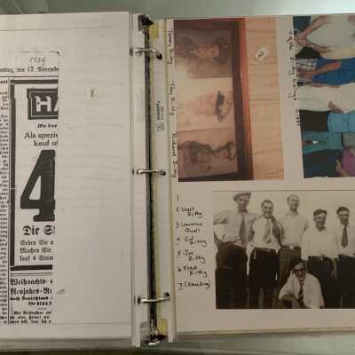 PPB Pages 59 and 60: Left Biittig German newspaper obituary.  Right (103)  Biittig family photos.