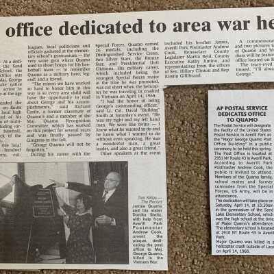 Averill Park Post Office Dedication Newspaper Articles: Averill Park Post Office Dedication Newspaper Articles.  This item is located in the SLHS Minutes and Finances January 2006 through June of 2009 binder located in SLHS FC1-D1.