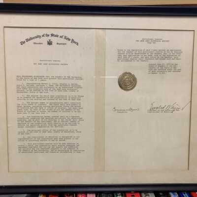 Sand Lake Historical Society Provisional Charter - 1975: Provisional Charter granted to the Sand Lake Historical Society in 1975 by the Education Department of the State of NY to provisionally establish SLHS as a NYS recognized historical society.  Currently located on top of SLHS File Cabinet 5 on the 2nd Floor of Town Hall.