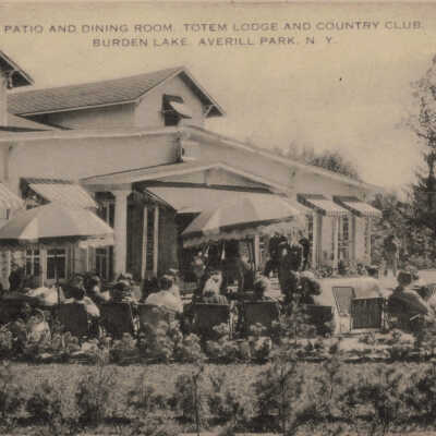 Patio and Dining Room, Totem Lodge and Country Club, Burden Lake, Averill Park, NY: Patio and Dining Room, Totem Lodge and Country Club, Burden Lake, Averill Park, NY, postcard.