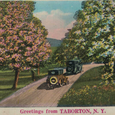 Greetings from Taborton, NY: Greetings from Taborton, NY, postcard. Antique cars.  
