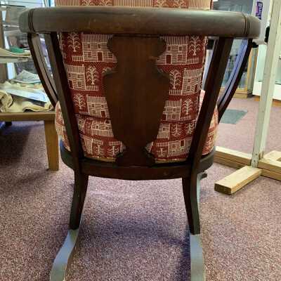 Gregory Estate Rocker - Back: Rocking chair from the estate of a prominent 19th-century family in the Town of Sand Lake, NY.  Refer to the following URL for more information if desired:  http://history.rays-place.com/ny/ren-sand-lake-ny.htm 