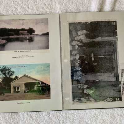 Postcards and Articles lent by Jim Smyth: Burden Lake and Trolley Station views and LT Perry Williams Post Installation