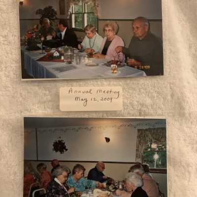 PB3 Page 37 - Annual Meeting May 2009: Top - Woody Hacker, Michael Barrett, Deputy Director of the Hudson Valley Industrial Gateway, Mary French President, Annamae Herbert, Secretary, and Ross French.  
Bottom - Polly Kimmey, Sharon Cylkoff, Richard Rusin and Edith Gundrum.